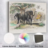 Antique Asiatic Elephant Family Tropical Landscape Natural History Illustration Canvas Wall Art Print Decor Picture Ready to Hang