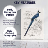 Elegant Blue Crested Tropical Bird Botanical Illustration Canvas Wall Art Print Decor Picture Ready to Hang