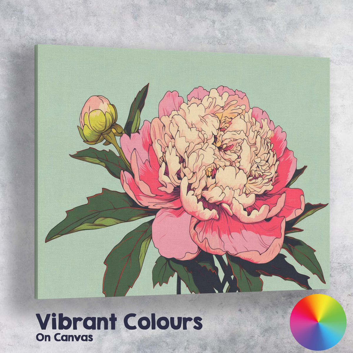Soft Pink Peony Bloom Botanical Illustration Floral Artwork Canvas Wall Art Print Decor Picture Ready to Hang