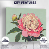 Soft Pink Peony Bloom Botanical Illustration Floral Artwork Canvas Wall Art Print Decor Picture Ready to Hang