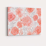Soft Coral Rose Garden Floral Watercolour Pattern Canvas Wall Art Print Decor Picture Ready to Hang