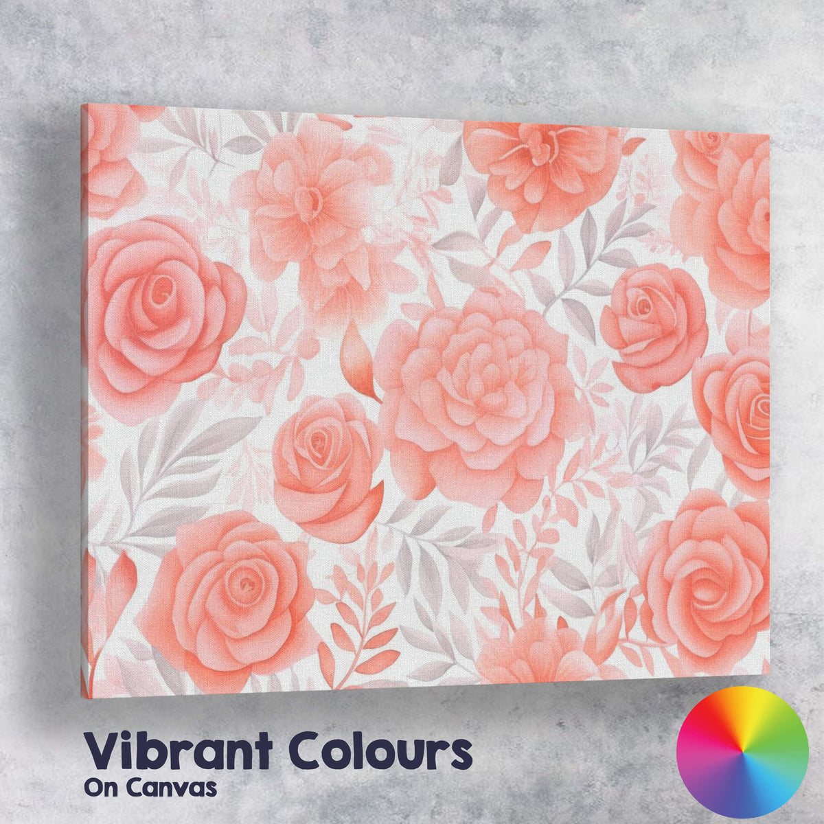 Soft Coral Rose Garden Floral Watercolour Pattern Canvas Wall Art Print Decor Picture Ready to Hang