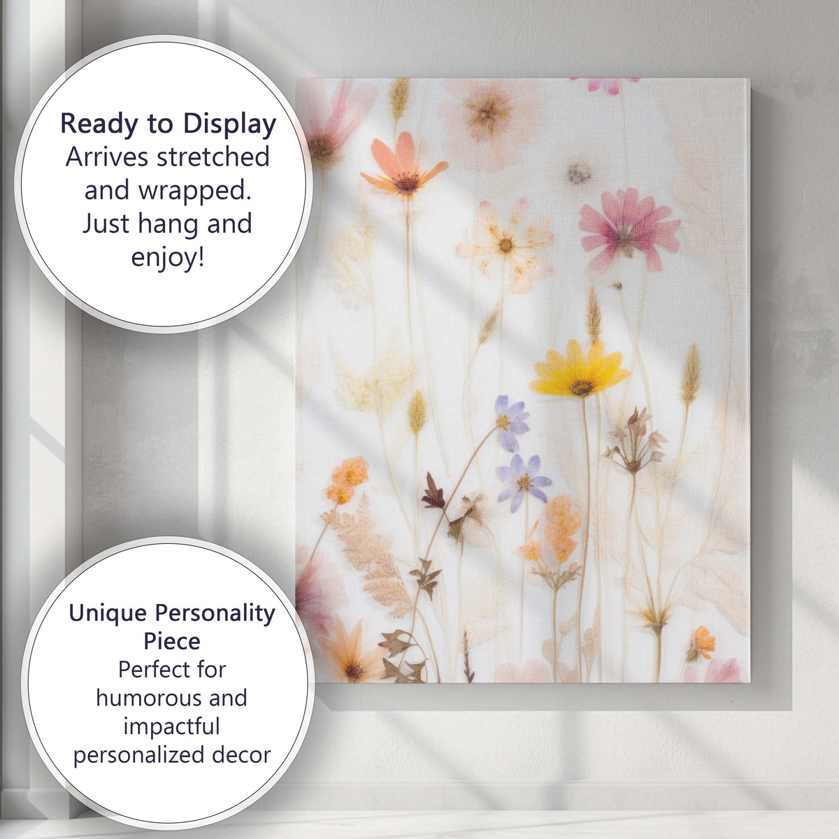 Pastel Meadow Wildflowers Soft Botanical Collage Canvas Wall Art Print Decor Picture Ready to Hang