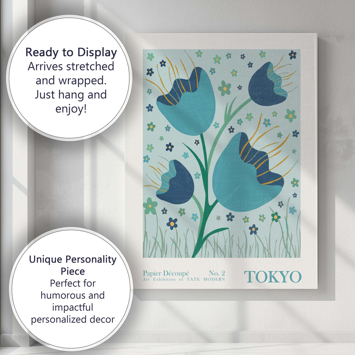 Blue Tulip Scandinavian Floral Market Poster Canvas Wall Art Print Decor Picture Ready to Hang