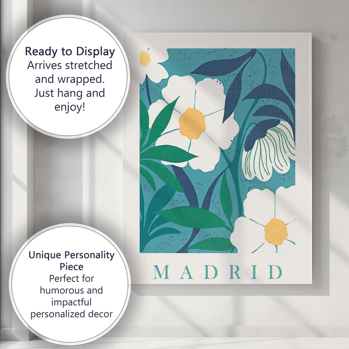 Teal White Botanical Bloom Market Poster Print Canvas Wall Art Print Decor Picture Ready to Hang