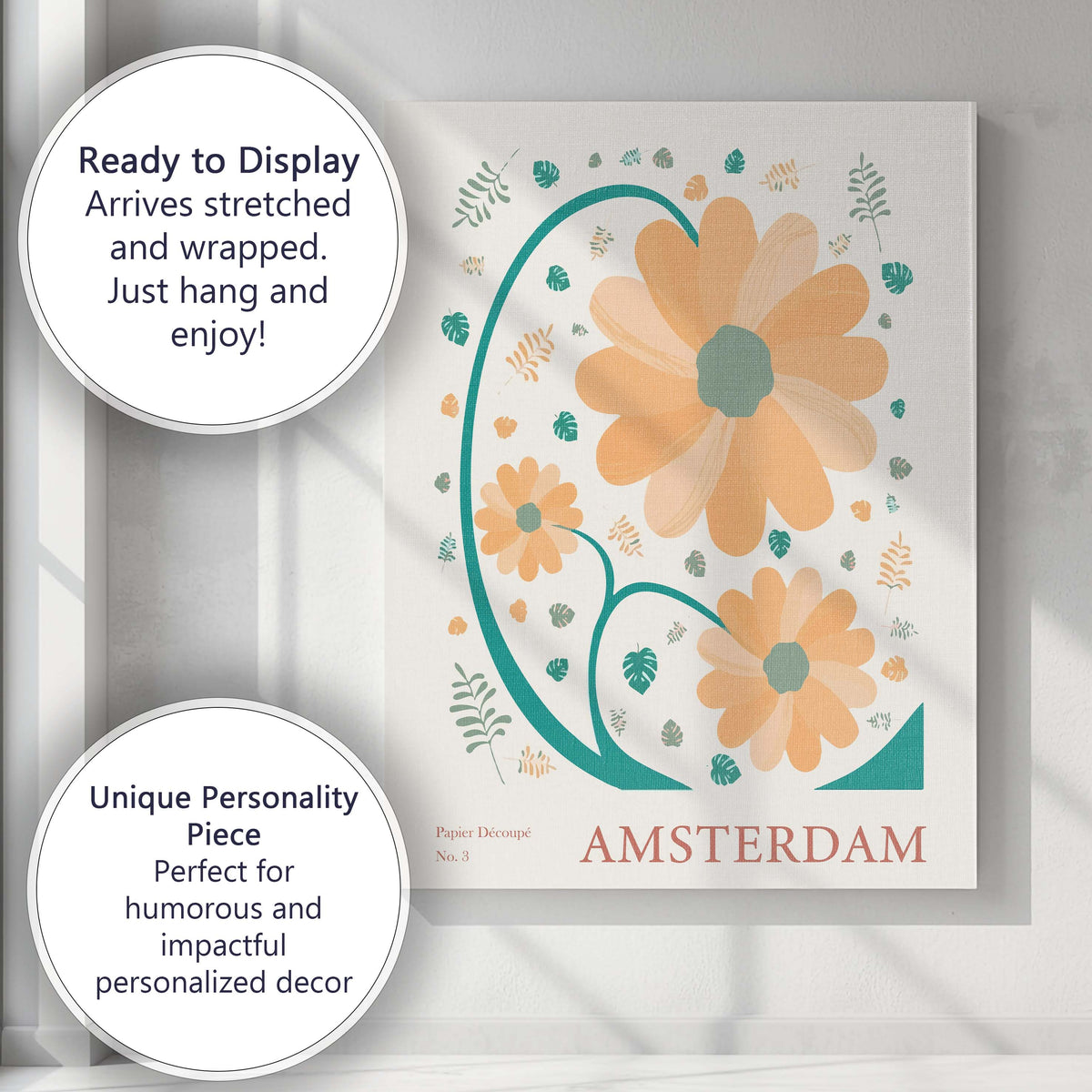 Scandinavian Flower Market Amsterdam Daisy Botanical Illustration Poster Canvas Wall Art Print Decor Picture Ready to Hang