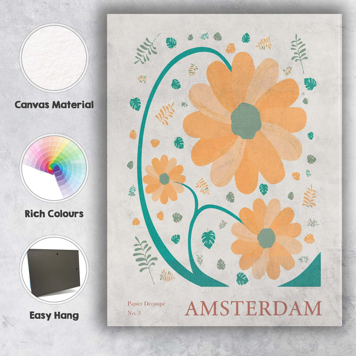 Scandinavian Flower Market Amsterdam Daisy Botanical Illustration Poster Canvas Wall Art Print Decor Picture Ready to Hang