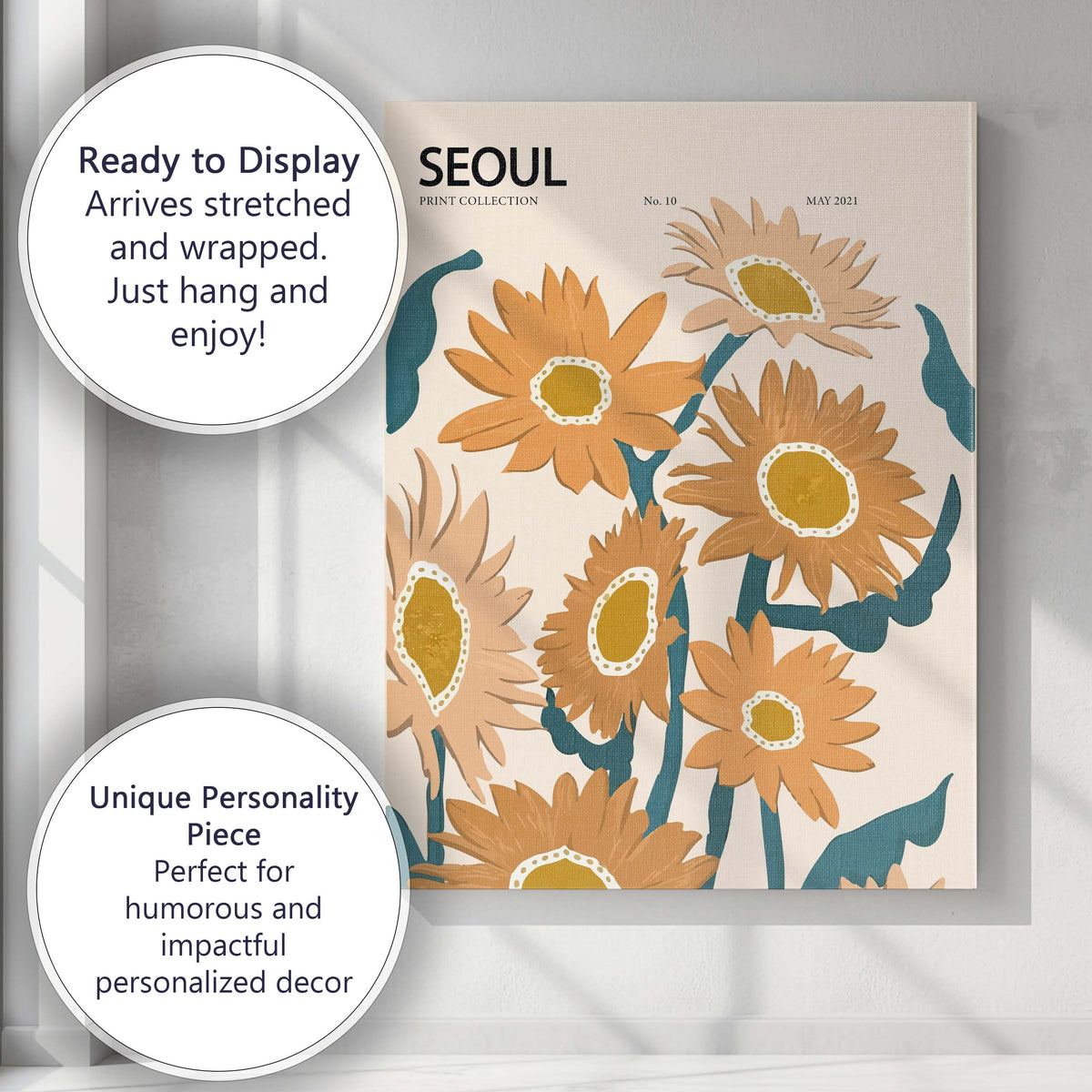Modern Seoul Sunflower Floral Market Poster Artwork Canvas Wall Art Print Decor Picture Ready to Hang
