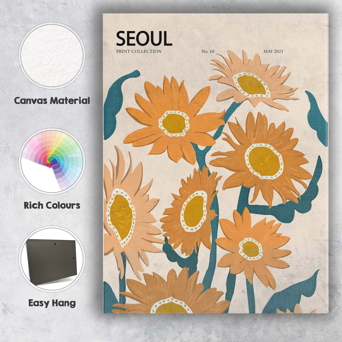 Modern Seoul Sunflower Floral Market Poster Artwork Canvas Wall Art Print Decor Picture Ready to Hang