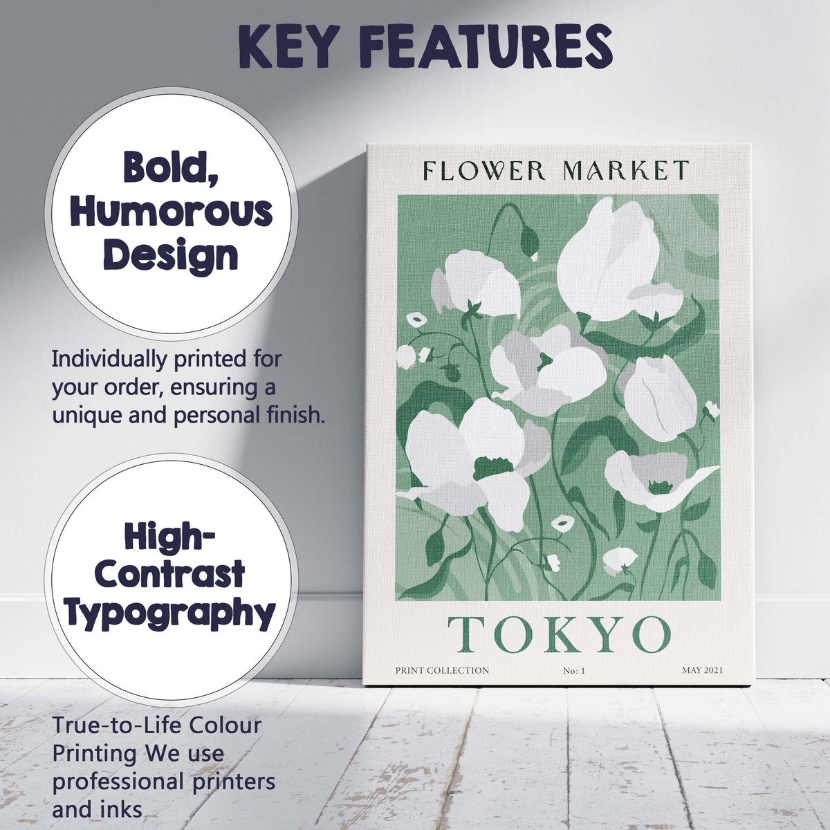 Sage Green White Poppy Botanical Flower Market Poster Canvas Wall Art Print Decor Picture Ready to Hang