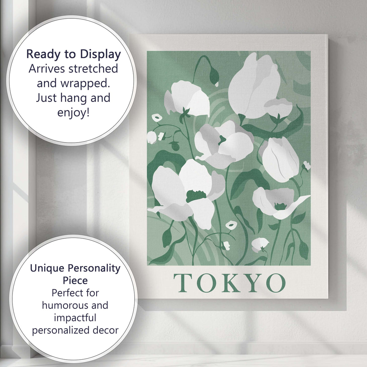Sage Green White Poppy Botanical Flower Market Poster Canvas Wall Art Print Decor Picture Ready to Hang