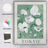 Sage Green White Poppy Botanical Flower Market Poster Canvas Wall Art Print Decor Picture Ready to Hang