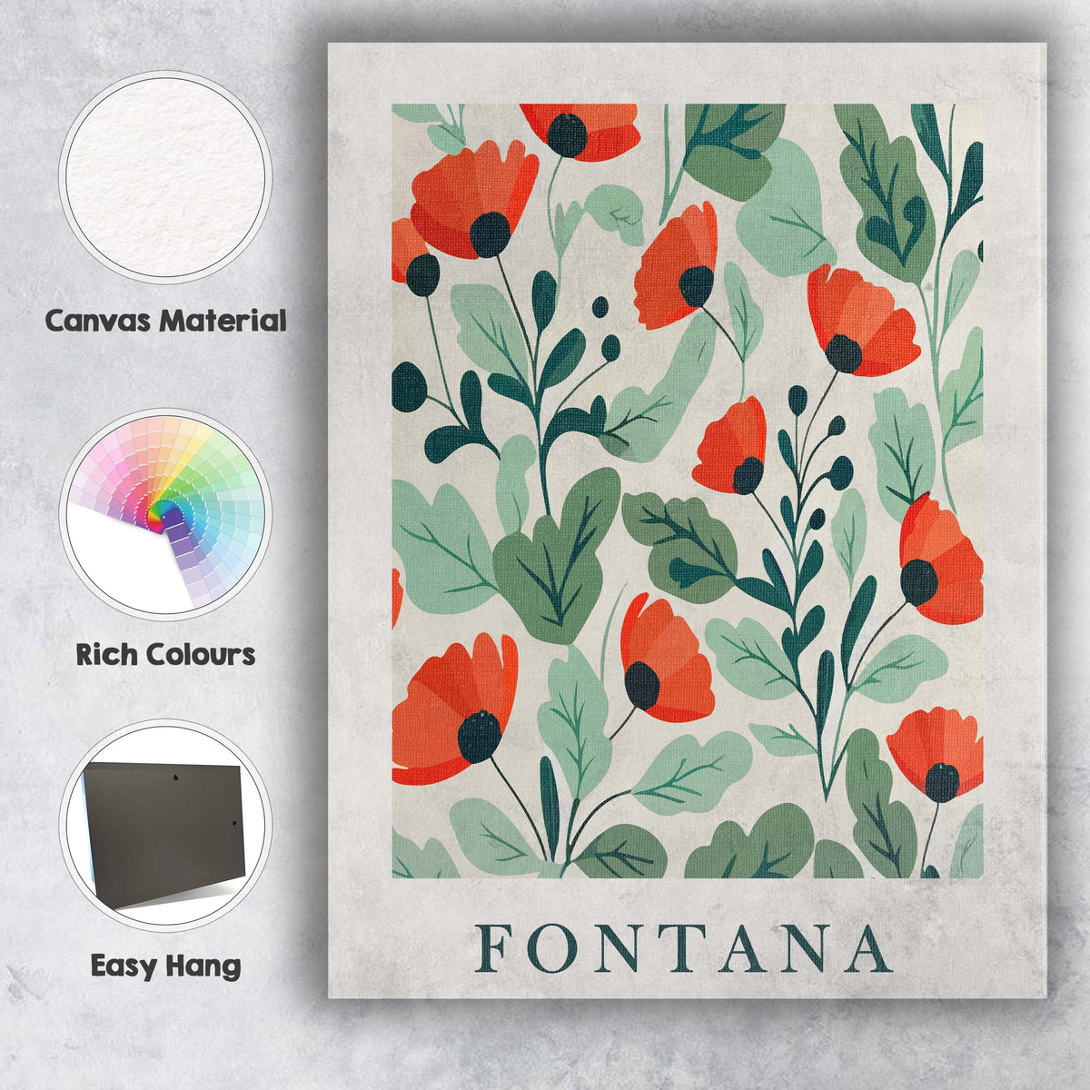 Modern Flower Market Fontana Red Poppy Botanical Poster Canvas Wall Art Print Decor Picture Ready to Hang