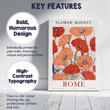 Flower Market Rome Coral And Scarlet Poppy Botanical Poster Canvas Wall Art Print Decor Picture Ready to Hang
