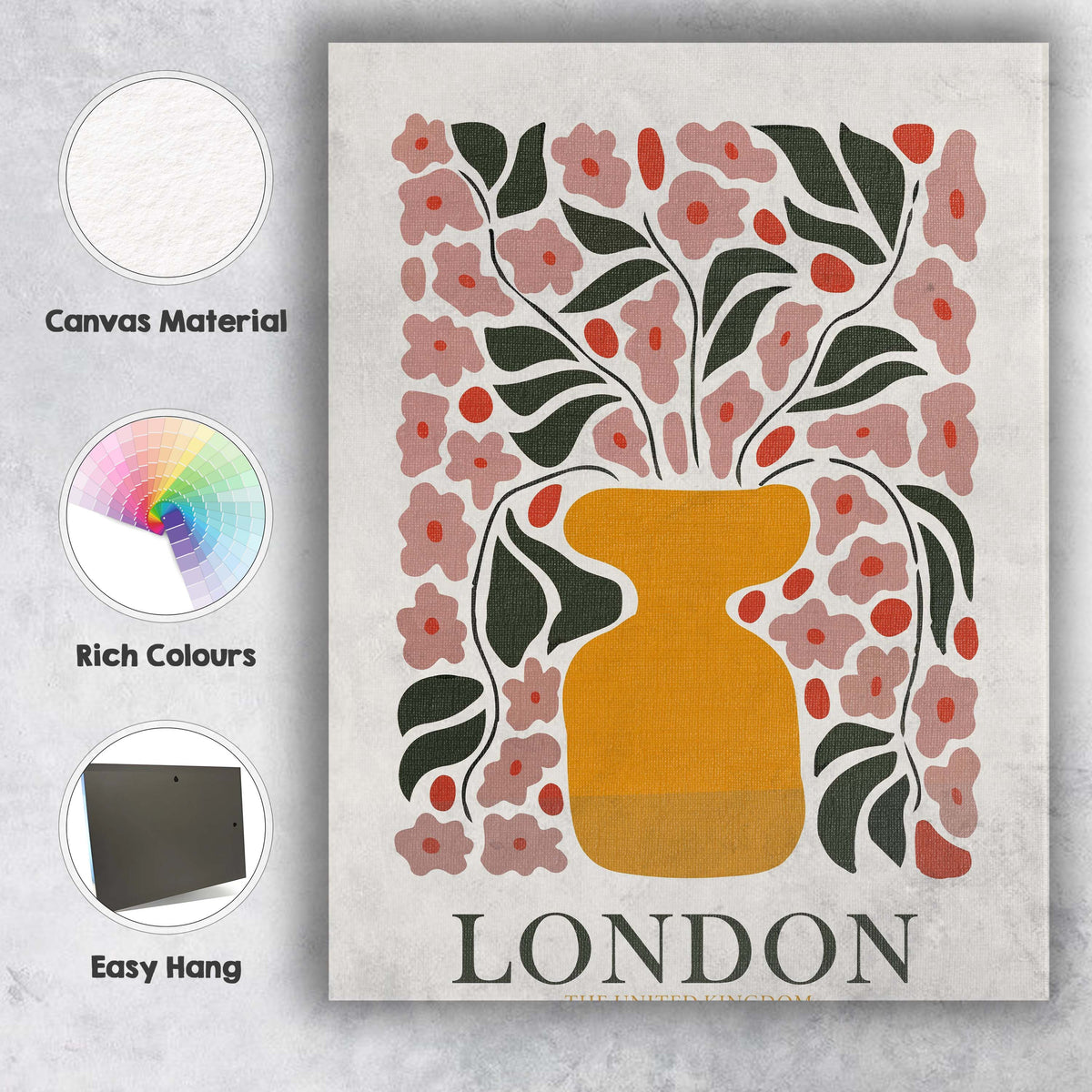 Modern Floral Vase Illustration Pink Blossom Canvas Wall Art Print Decor Picture Ready to Hang