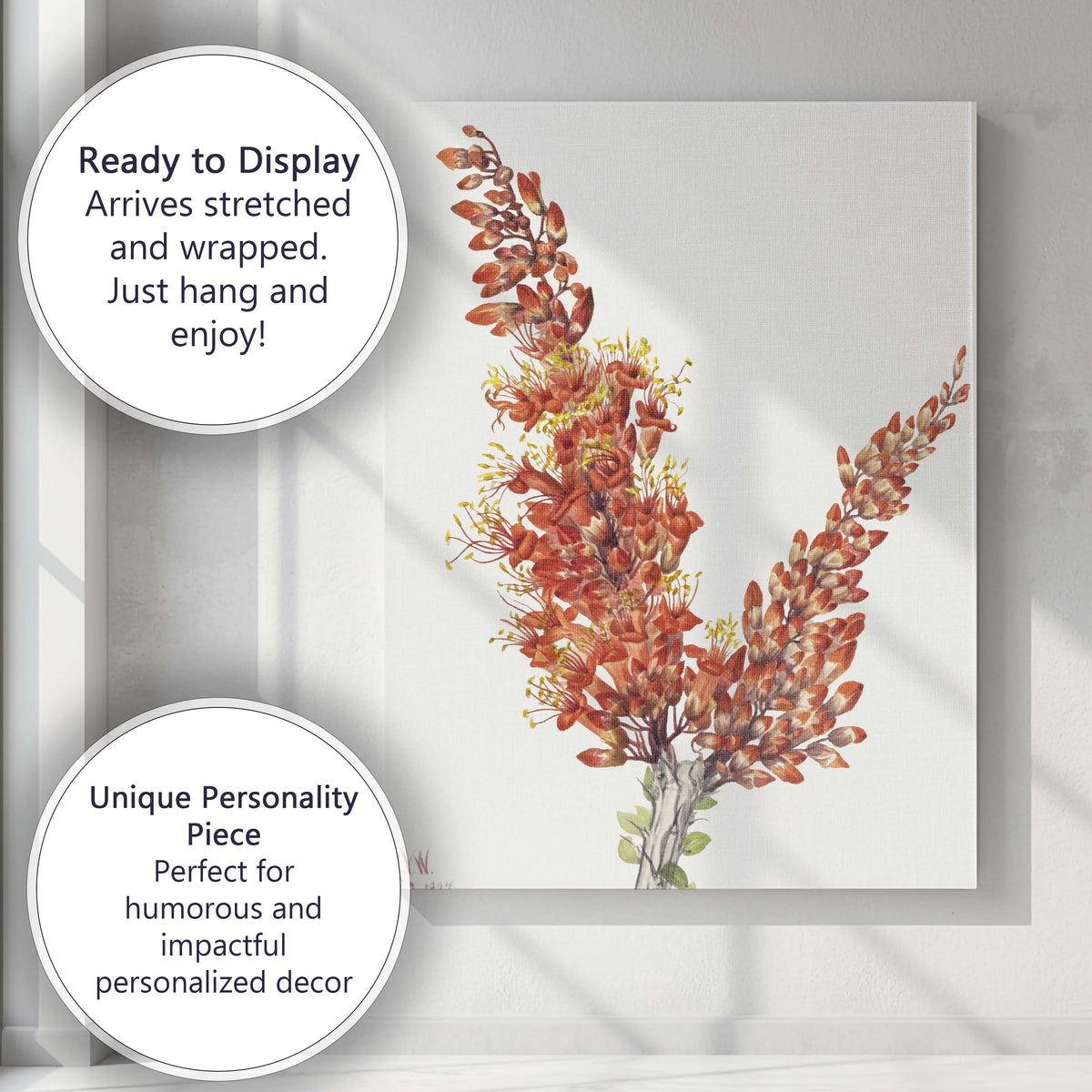 Orange Flowering Shrub Botanical Watercolour Garden Study Canvas Wall Art Print Decor Picture Ready to Hang