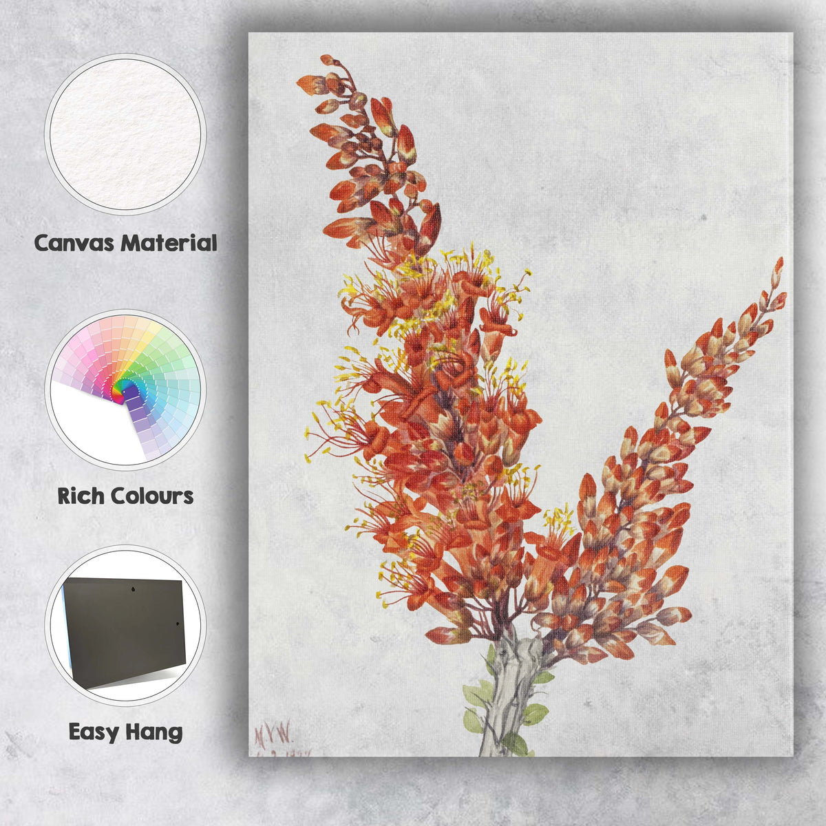 Orange Flowering Shrub Botanical Watercolour Garden Study Canvas Wall Art Print Decor Picture Ready to Hang
