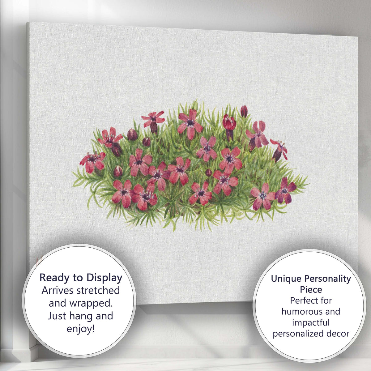 Wildflower Camp Pink Moss Phlox Botanical Watercolour Canvas Wall Art Print Decor Picture Ready to Hang