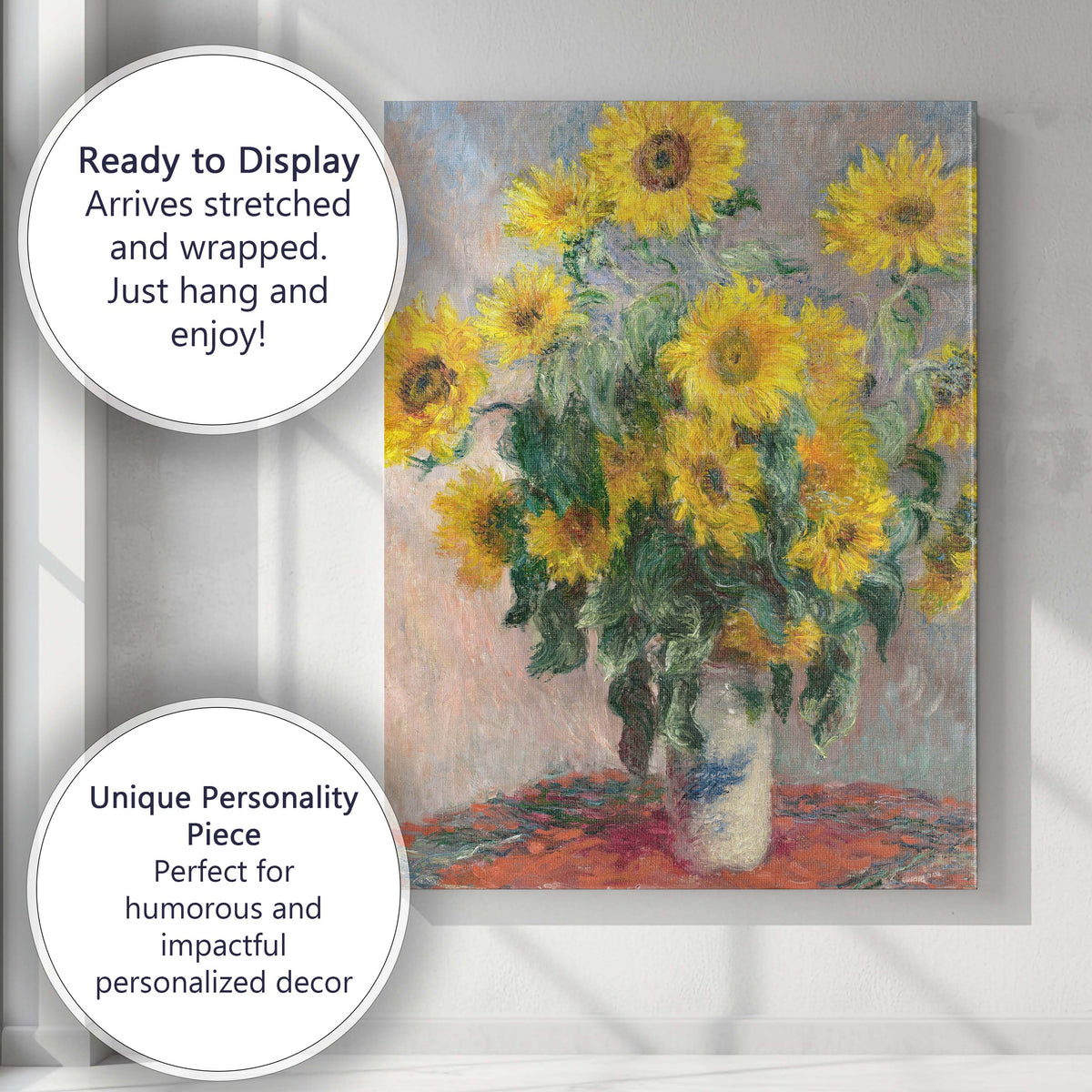 Impressionist Yellow Sunflower Bouquet Floral Painting Canvas Wall Art Print Decor Picture Ready to Hang