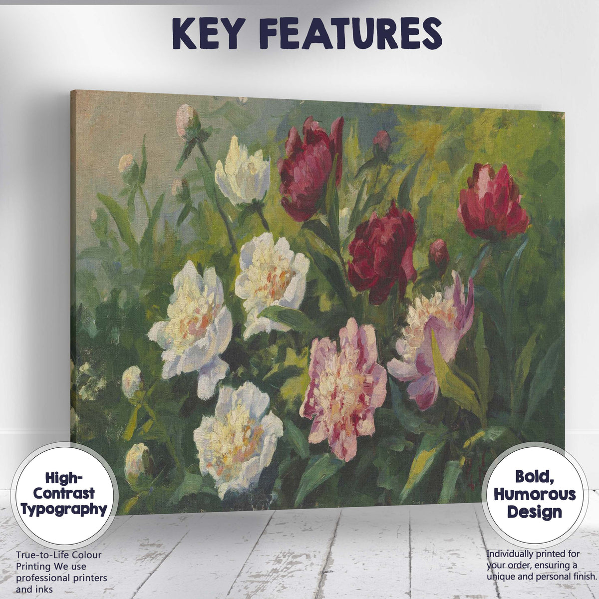Romantic Peony Flower Garden Oil Painting Floral Artwork Canvas Wall Art Print Decor Picture Ready to Hang