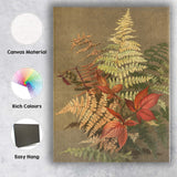 Autumn Fern Fronds And Red Woodland Leaves Botanical Study Canvas Wall Art Print Decor Picture Ready to Hang