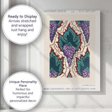 Art Deco Grape Vine And Leaf Pattern In Teal Purple And Cream Canvas Wall Art Print Decor Picture Ready to Hang