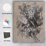 Antique Lilac Blossom Floral Bouquet Monochrome Botanical Illustration Canvas Wall Art Print Decor Picture Ready to Hang