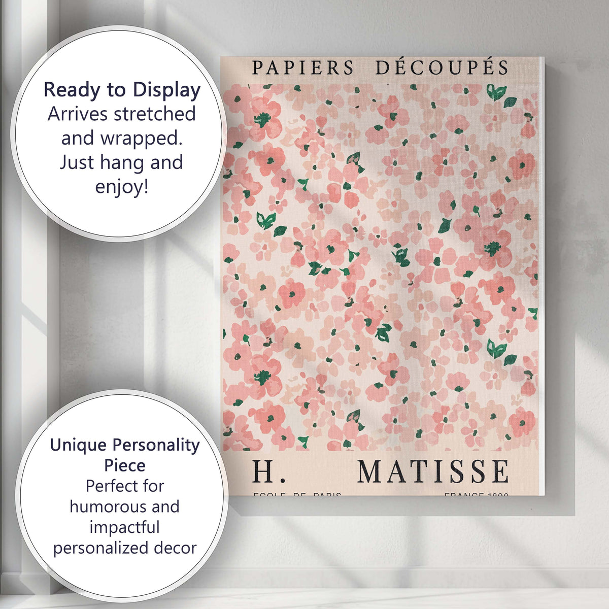 Blush Pink Floral Pattern French Poster Style Artwork Canvas Wall Art Print Decor Picture Ready to Hang