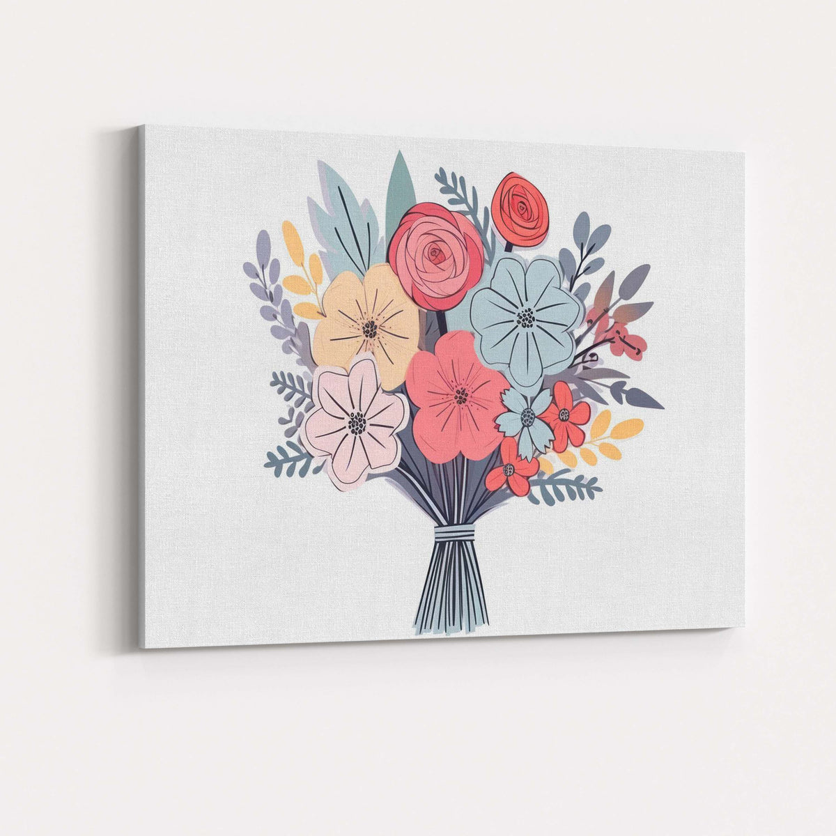 Pastel Floral Bouquet Contemporary Botanical Illustration Canvas Wall Art Print Decor Picture Ready to Hang