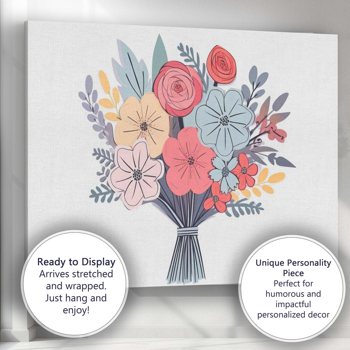 Pastel Floral Bouquet Contemporary Botanical Illustration Canvas Wall Art Print Decor Picture Ready to Hang