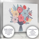 Pastel Floral Bouquet Contemporary Botanical Illustration Canvas Wall Art Print Decor Picture Ready to Hang