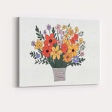 Colourful Hand Drawn Wildflower Bouquet Floral Vase Illustration Canvas Wall Art Print Decor Picture Ready to Hang