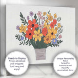 Colourful Hand Drawn Wildflower Bouquet Floral Vase Illustration Canvas Wall Art Print Decor Picture Ready to Hang