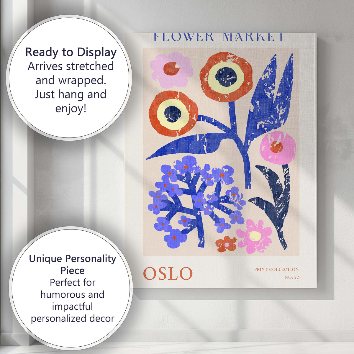 Scandinavian Oslo Flower Market Retro Botanical Poster Canvas Wall Art Print Decor Picture Ready to Hang