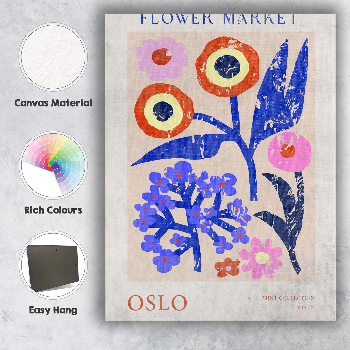 Scandinavian Oslo Flower Market Retro Botanical Poster Canvas Wall Art Print Decor Picture Ready to Hang