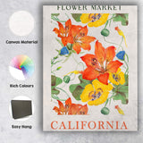 California Botanical Lily And Poppy Flower Market Poster Canvas Wall Art Print Decor Picture Ready to Hang