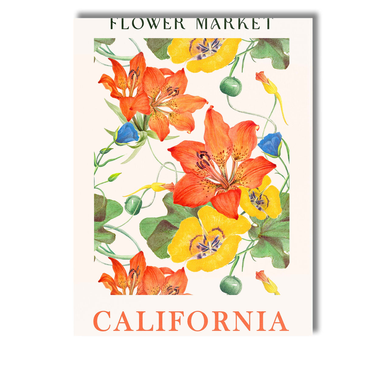 California Botanical Lily And Poppy Flower Market Poster Canvas Wall Art Print Decor Picture Ready to Hang