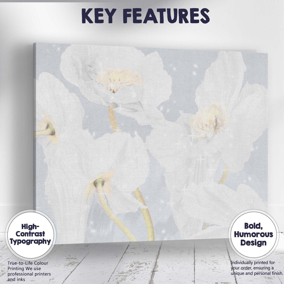 Elegant White Blossom Floral Abstract Watercolour Painting Canvas Wall Art Print Decor Picture Ready to Hang