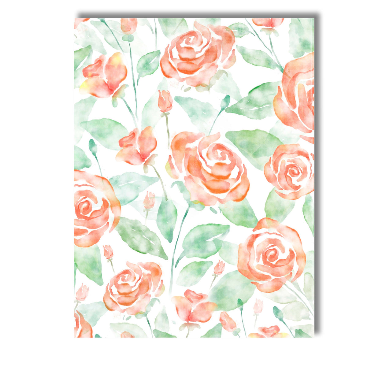Watercolour Coral Rose Blossom Floral Repeat Pattern Canvas Wall Art Print Decor Picture Ready to Hang
