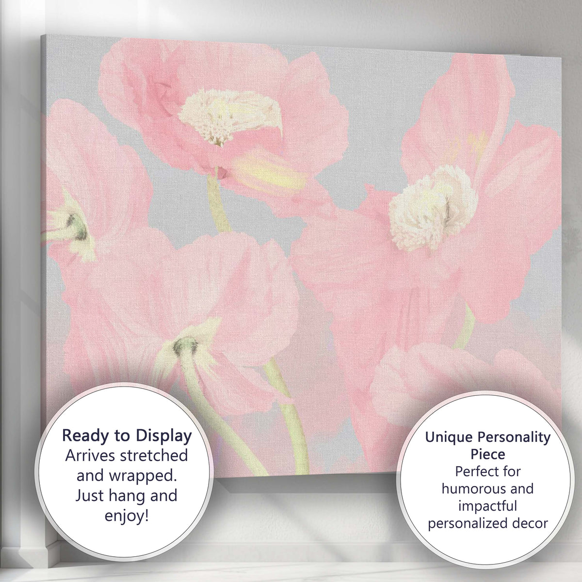 Pastel Pink Poppy Flower Close Up Floral Artwork Canvas Wall Art Print Decor Picture Ready to Hang