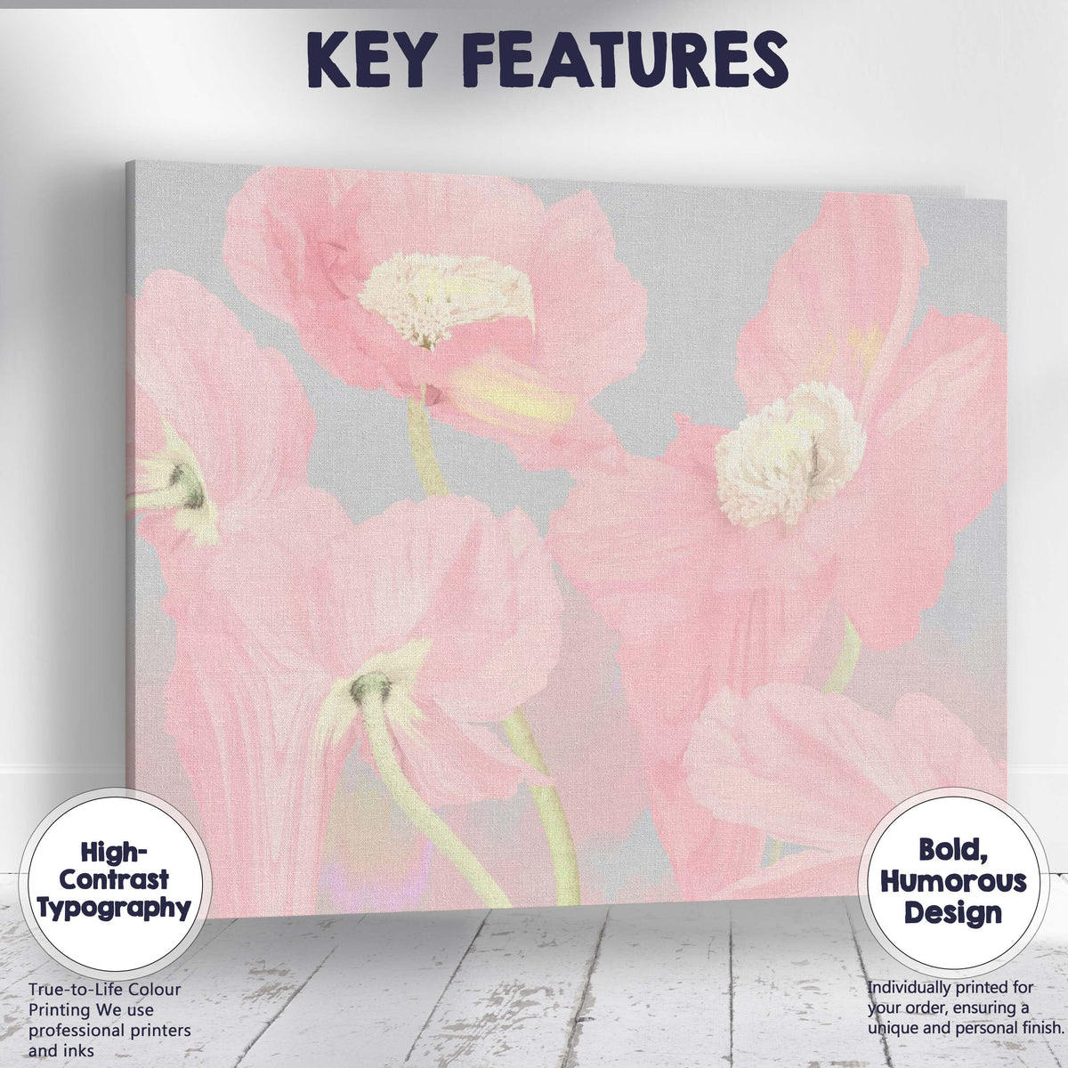 Pastel Pink Poppy Flower Close Up Floral Artwork Canvas Wall Art Print Decor Picture Ready to Hang