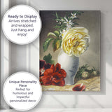 Classic Floral Still Life Yellow Rose Vase Painting Canvas Wall Art Print Decor Picture Ready to Hang