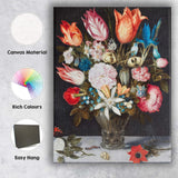 Dutch Golden Age Floral Bouquet Still Life With Tulips Butterflies And Shells Canvas Wall Art Print Decor Picture Ready to Hang