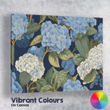 Blue and White Hydrangea Floral Pattern Navy Background Canvas Wall Art Print Decor Picture Ready to Hang