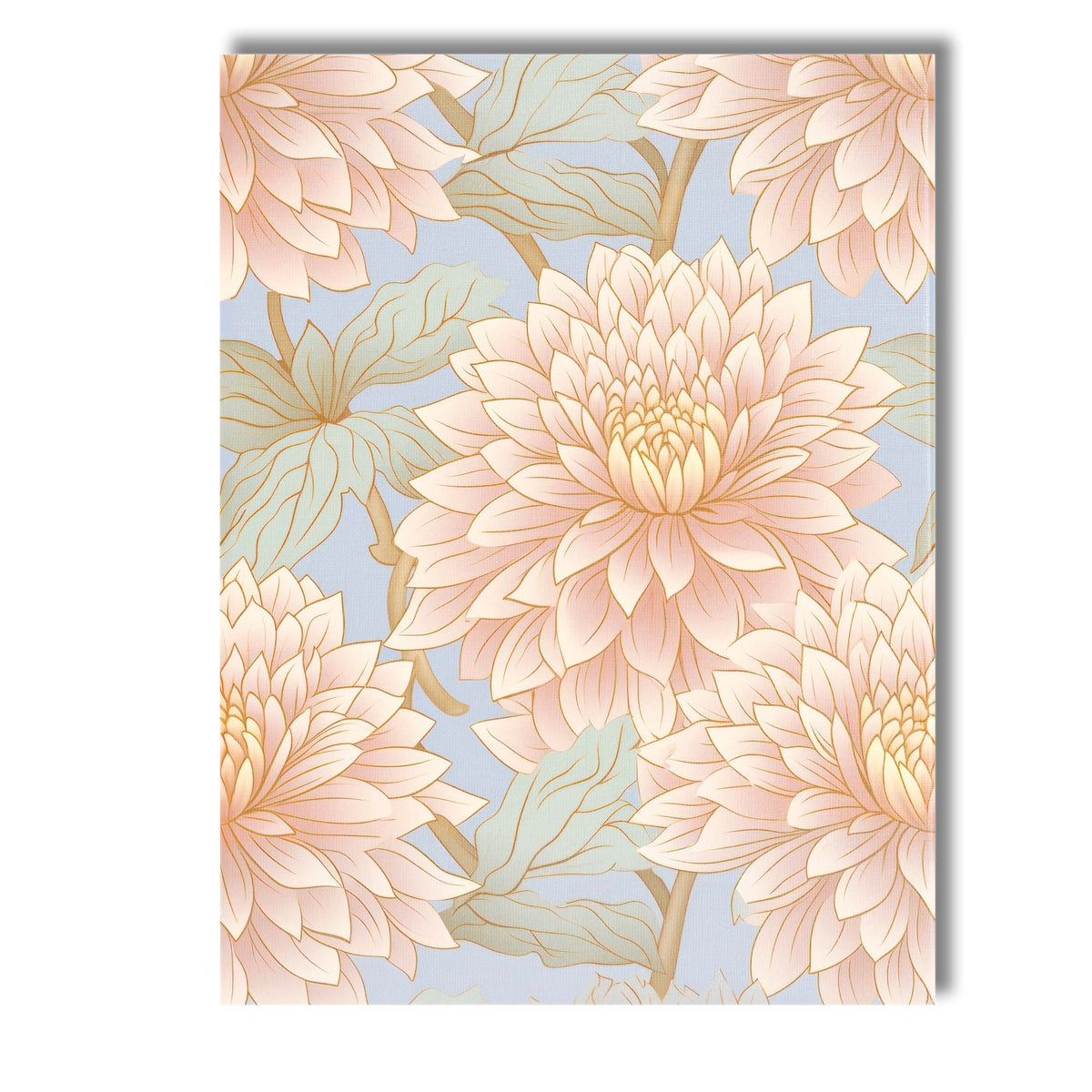 Pastel Dahlia Bloom Floral Repeat Pattern Light Blue Background Canvas Wall Art Print Decor Picture Ready to Hang