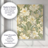 Cream Daffodil Botanical Floral Repeat Pattern Canvas Wall Art Print Decor Picture Ready to Hang