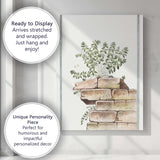 Antique Botanical Wall Plant Illustration Growing On Stone Ruins Canvas Wall Art Print Decor Picture Ready to Hang