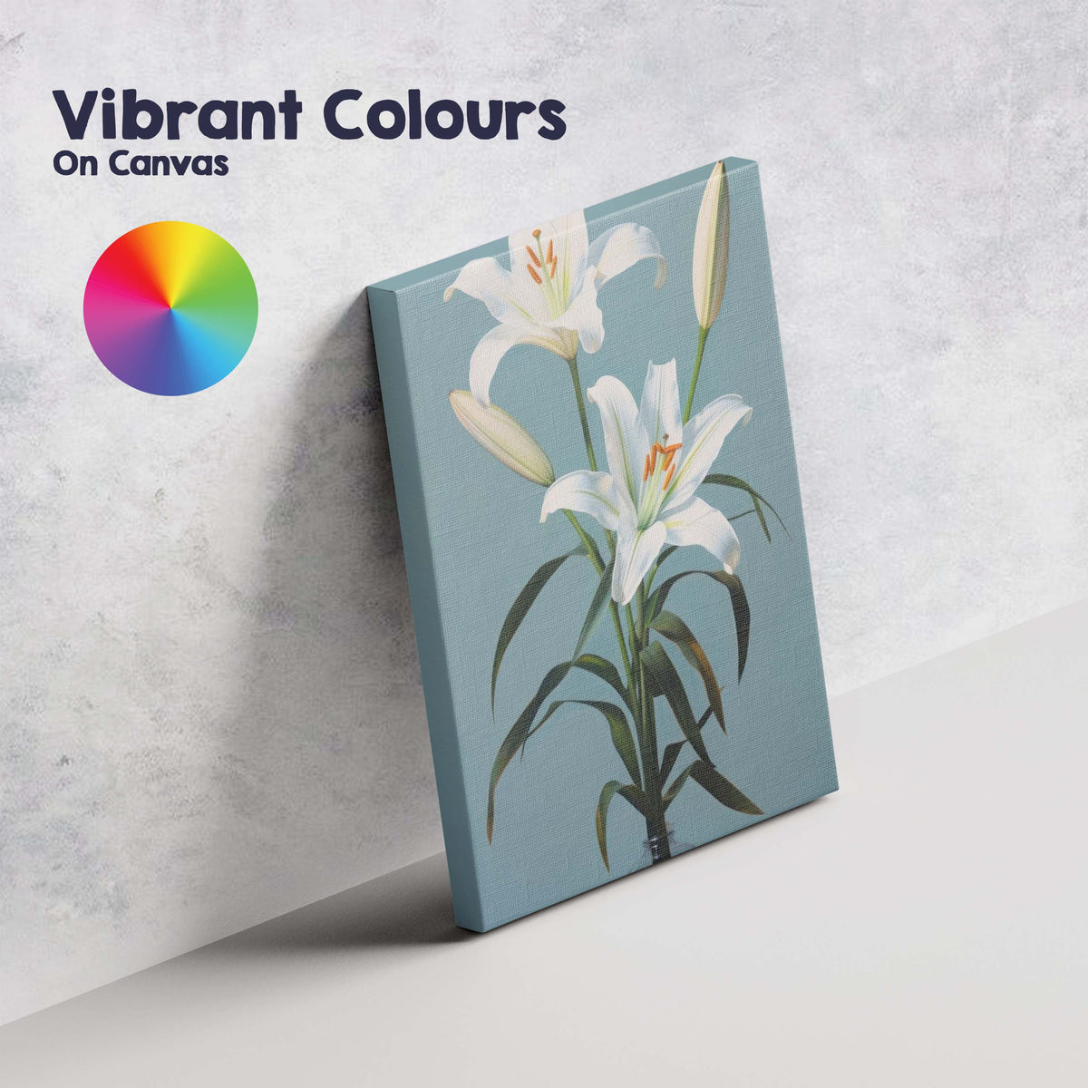 Elegant White Lily Floral Still Life In Glass Vase Canvas Wall Art Print Decor Picture Ready to Hang