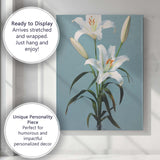 Elegant White Lily Floral Still Life In Glass Vase Canvas Wall Art Print Decor Picture Ready to Hang