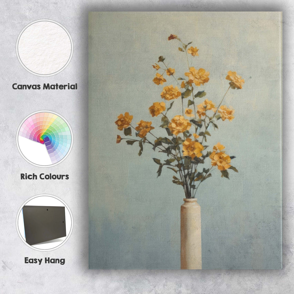 Contemporary Yellow Blossom Bouquet Minimalist Vase Floral Painting Canvas Wall Art Print Decor Picture Ready to Hang